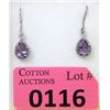 Image 1 : Sterling Silver Amethyst & Diamond Dangle Earrings