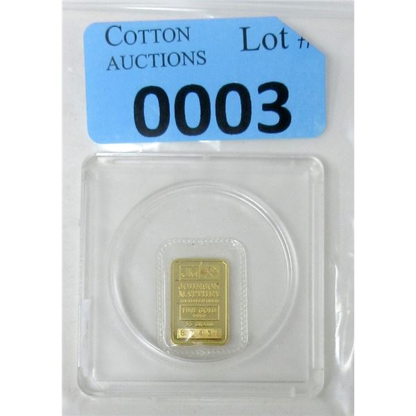 2.5 Gram .9999 Fine Gold Johnson Matthey Bar