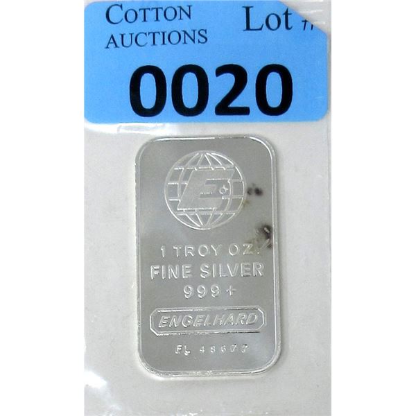 1 Oz. .999+ Fine Silver Engelhard Mint Bar