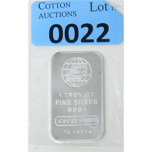 1 Oz. .999+ Fine Silver Engelhard Mint Bar