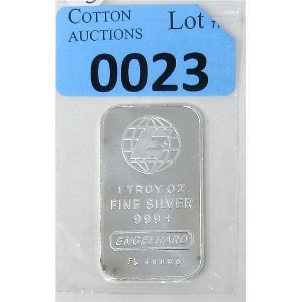 1 Oz. .999+ Fine Silver Engelhard Mint Bar