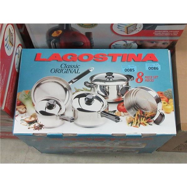 New Lagostina 8 Pc Stainless Steel Cookware Set