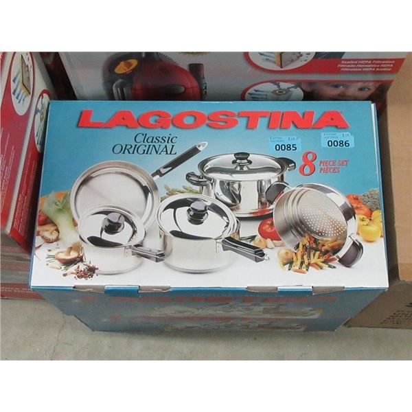 New Lagostina 8 Pc Stainless Steel Cookware Set
