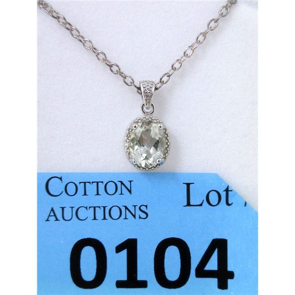 Sterling Silver Green Amethyst & Diamond Pendant