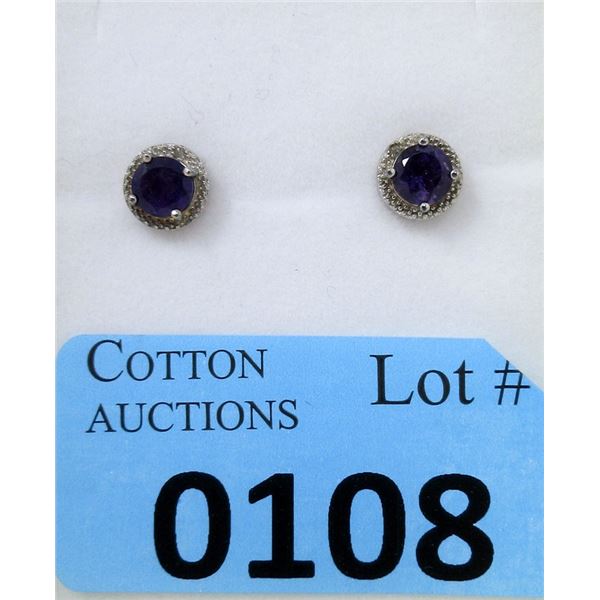 Sterling Silver Amethyst & Diamond Earrings