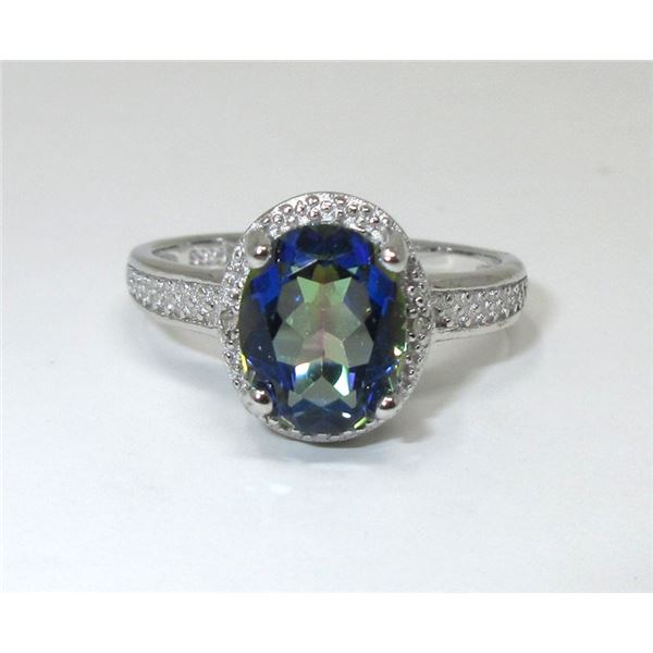 Sterling Silver Mystic Topaz 7 & Diamond Ring