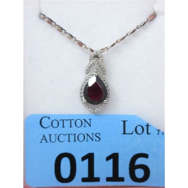 Sterling Silver Garnet & Diamond Pendant
