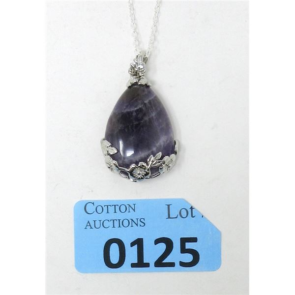 2" x 1" Pear Cut Amethyst Pendant with Chain