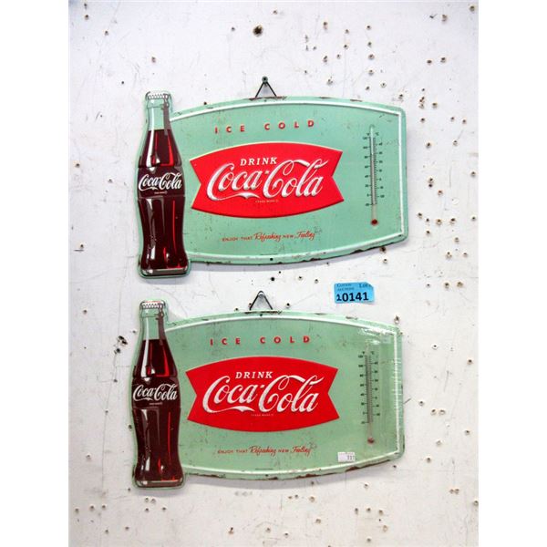 2 New Coca-Cola Tin Sign Thermometers
