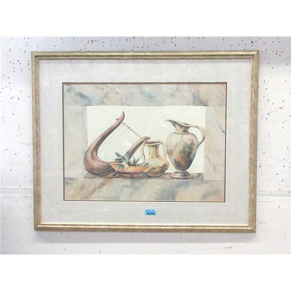 Large Framed Still Life Print of Lyre & Vases