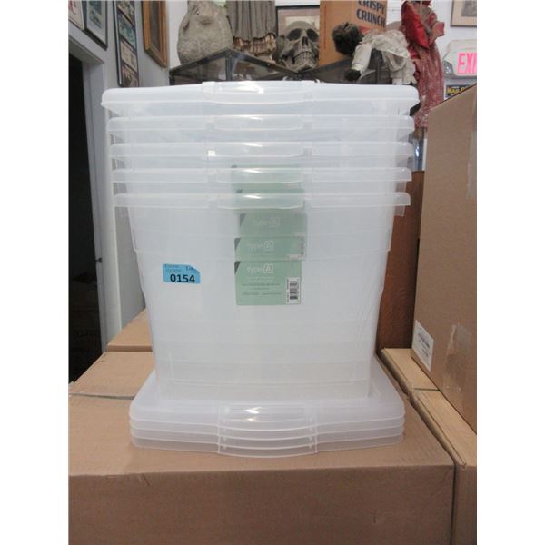 Case of 5 New 50 L Clear Storage Totes w/ Lids