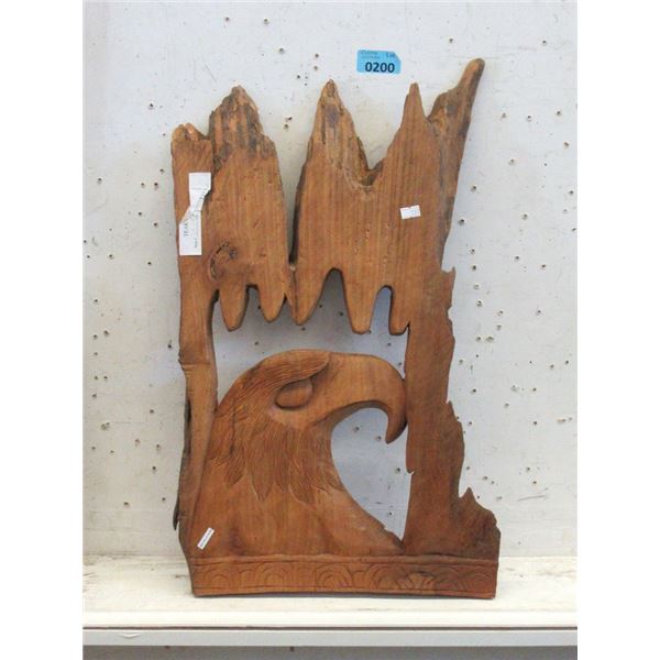 Carved Teak Root Eagle Wall Art - 15" x 24" tall