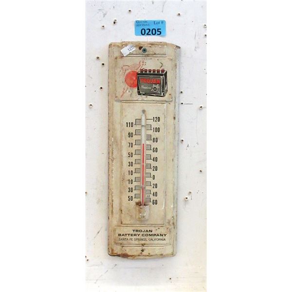 Vintage Trojan Battery Metal Thermometer