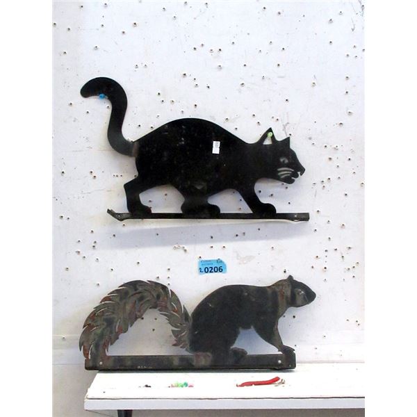 Metal Cat and Squirrel Wall Plaques