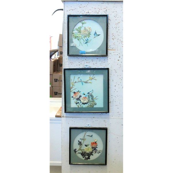 3 Framed Asian Shell Art Picture