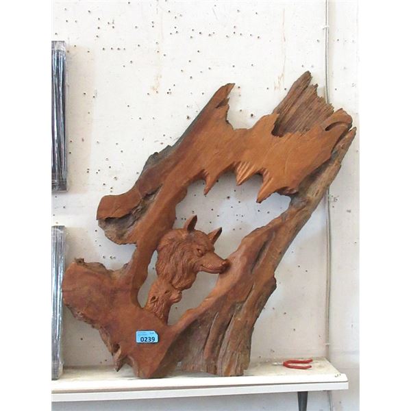 Carved Teak Root "Wolves" Wall Art