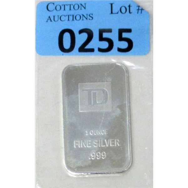 1 Oz. TD Bank .999 Silver Investor Bar