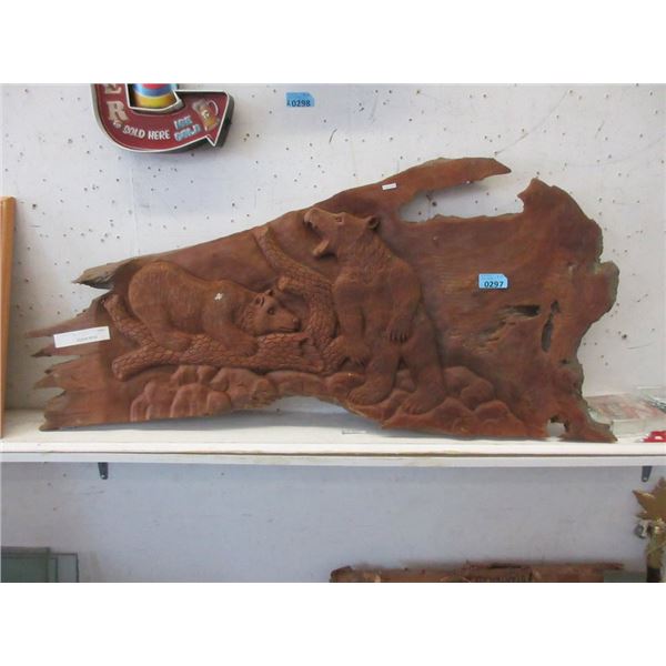 Carved Teak Root Bears Wall Art