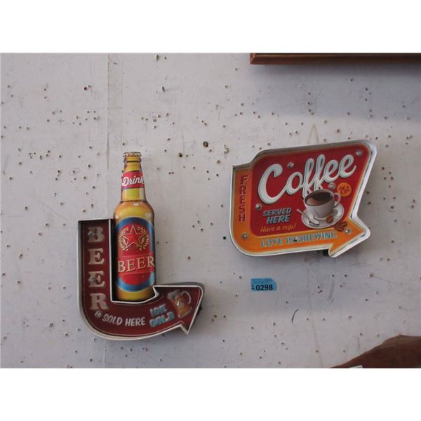 1 Illuminated Coffee & 1 Illuminated Beer Sign