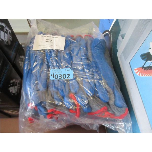 3 Bags of 10 New Pairs of Size M Work Gloves