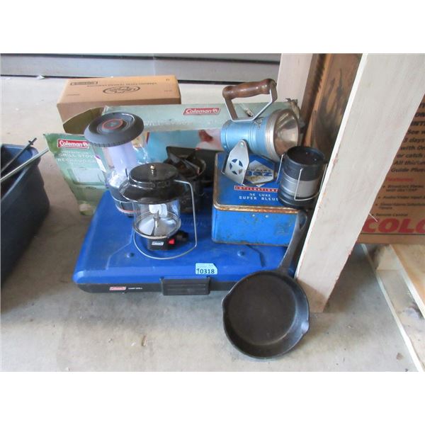 9 Piece Lot of Camping Stoves, Lanterns & More