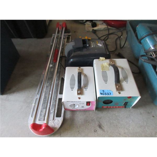 2 Transformers, Electric Whetstone, & Tile Saw