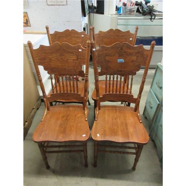 4 Vintage Press Back Oak Chairs