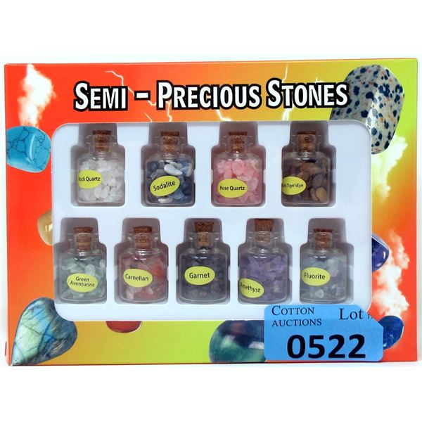 Set of 9 Small Bottles of Semi-Precious Stones