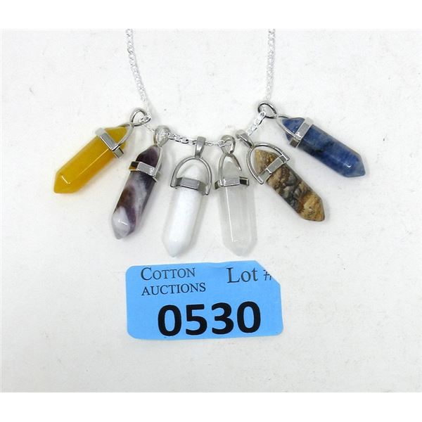 6 Healing Point Gemstone Pendants & 1 Chain