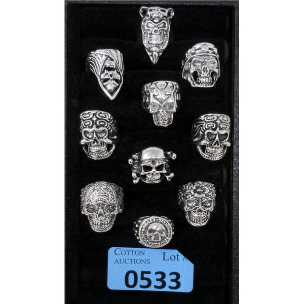 10 New Metal Biker Skull Rings
