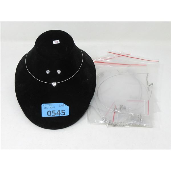 8 New Crystal Heart Necklace & Earring Sets