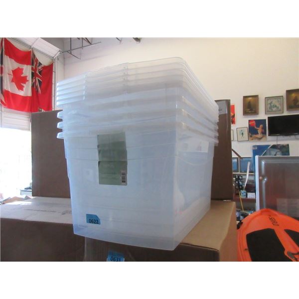 Case of 5 New 50 L Clear Storage Totes w/ Lids