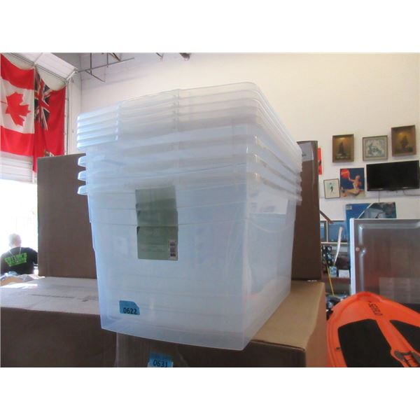 Case of 5 New 50 L Clear Storage Totes w/ Lids