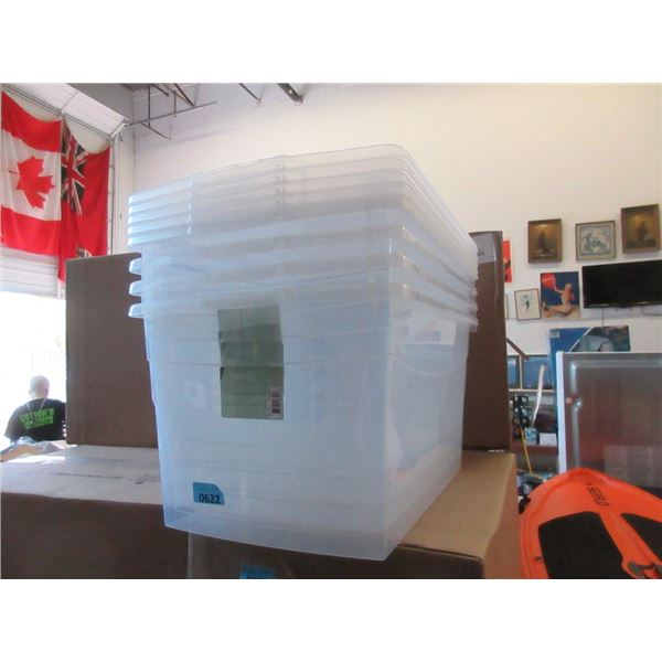 Case of 5 New 50 L Clear Storage Totes w/ Lids
