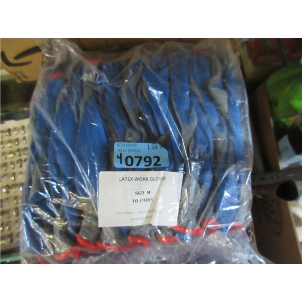 30 New Pairs of Latex Coated Work Gloves - Size M