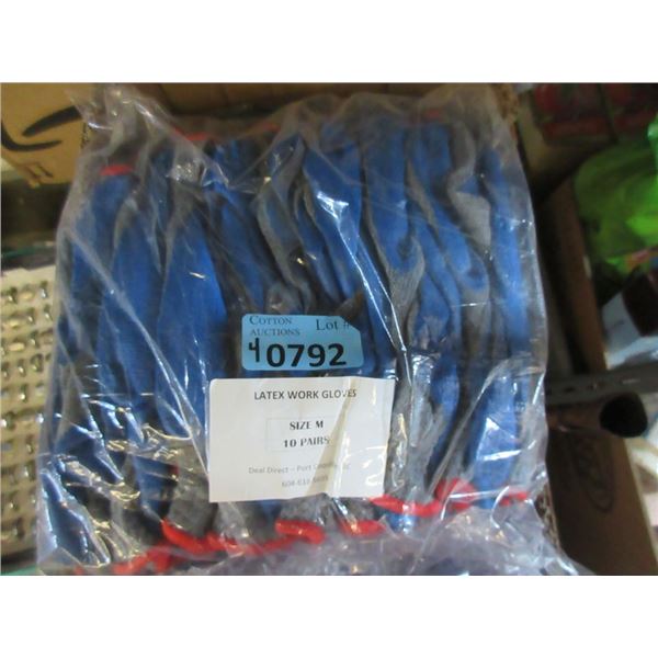 30 New Pairs of Latex Coated Work Gloves - Size M