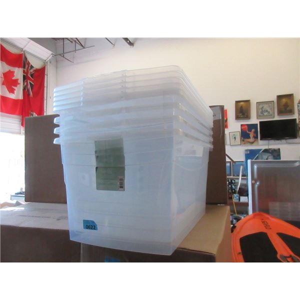 Case of 5 New 50 L Clear Storage Totes w/ Lids