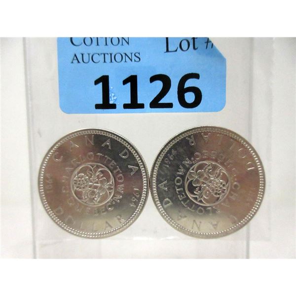 2 Canadian 1964 Charlottetown Silver Dollar Coins