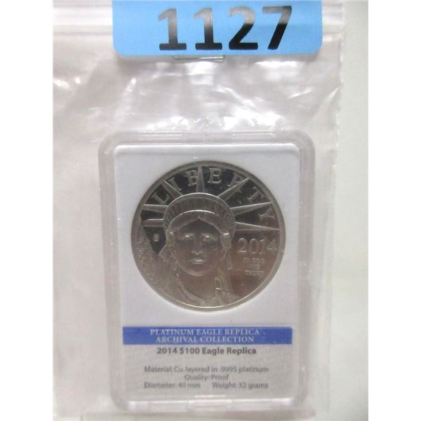 Platinum Plated 2014 Replica $100 Eagle Coin