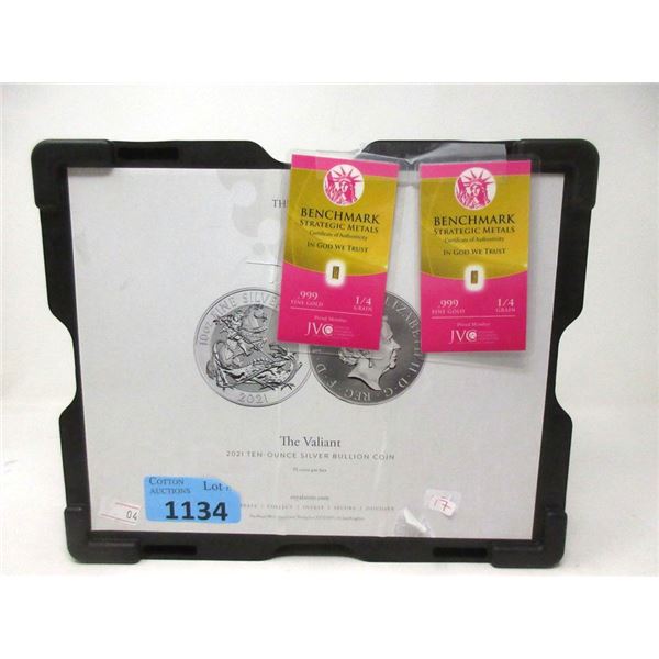 Bullion Box & Two 1/4 Grain Fine Gold Bullion Bars