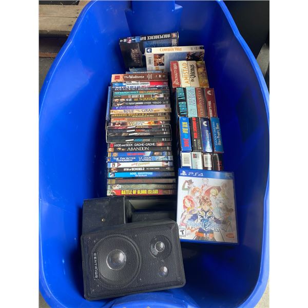 Speakers, DVDs and vhs lot