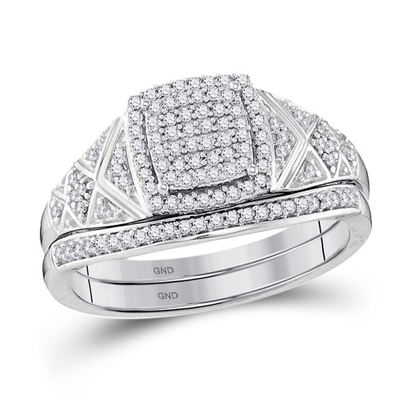Diamond Square Bridal Wedding Ring Band Set 1/3 Cttw 10kt White Gold