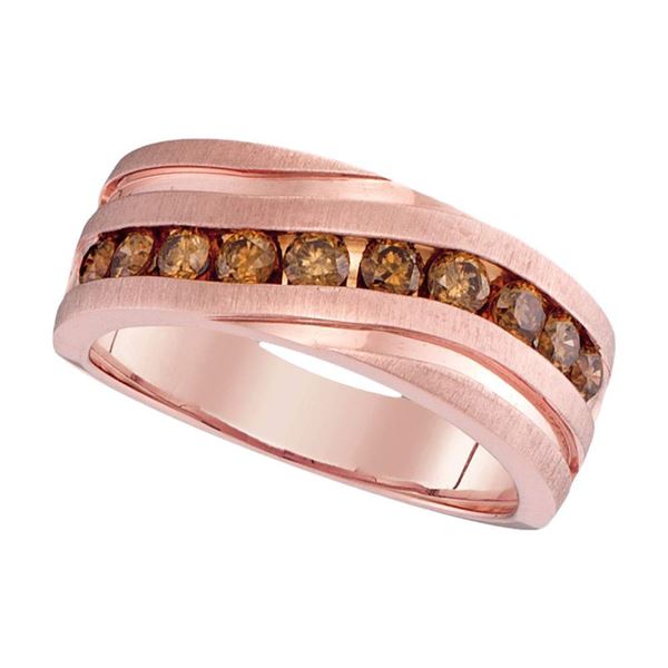 Mens Diamond Wedding Single Row Grooved Band Ring 1 Cttw 10kt Rose Gold