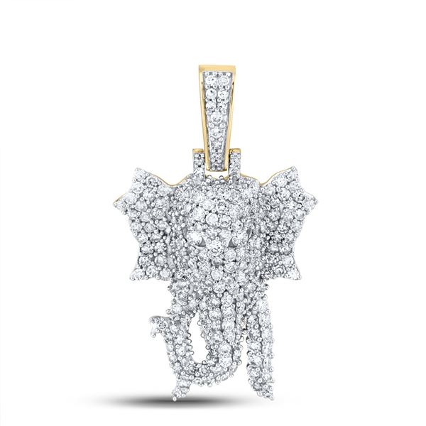 Mens Diamond Elephant Charm Pendant 1-3/4 Cttw 10kt Yellow Gold
