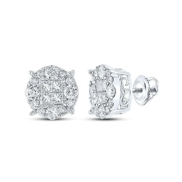 Princess Diamond Cluster Earrings 2 Cttw 14kt White Gold