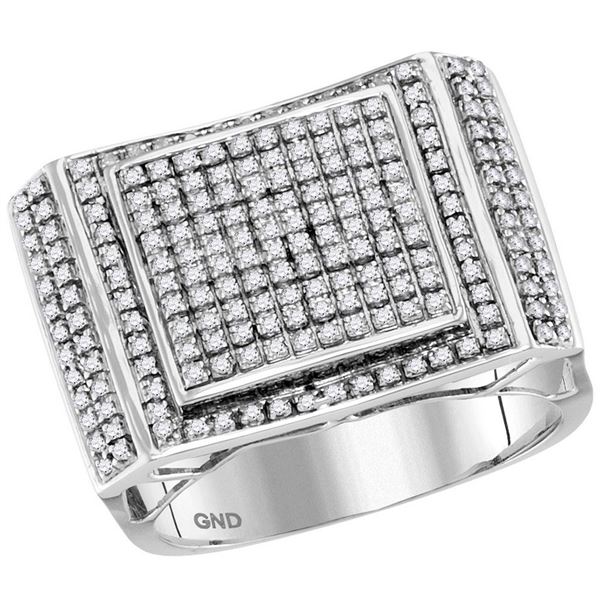 Mens Diamond Square Cluster Ring 3/4 Cttw 10kt White Gold