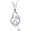 Image 1 : Diamond Heart Lock Key Dangle Pendant 1/10 Cttw 10kt White Gold
