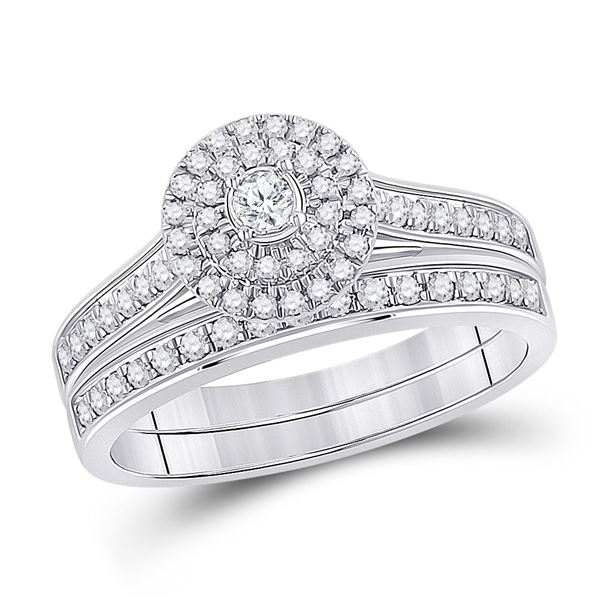 Diamond Halo Bridal Wedding Ring Band Set 1/2 Cttw 10kt White Gold
