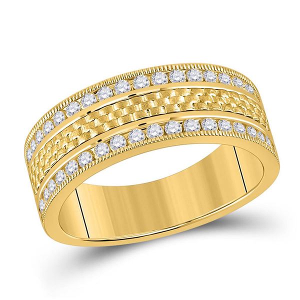 Mens Diamond Wedding Band Ring 3/4 Cttw 14kt Yellow Gold