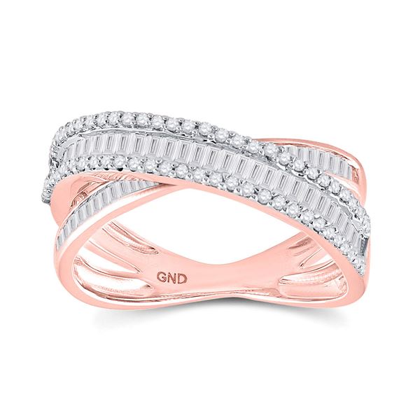 Baguette Diamond Crossover Band Ring 3/4 Cttw 14kt Two-tone Gold